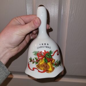 Vintage 1985 Christmas White Bell with Gold Accent